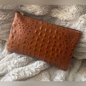 Women’s Cognac Colored Crocodile Embossed Bag Clutch Make-Up Pouch